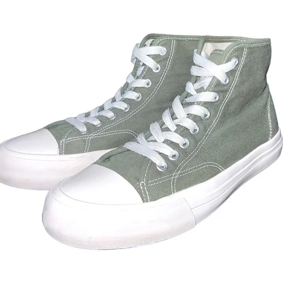 Khaki Green Canvas Lace up High-top Trainer Sneakers Sz US 7.5 EUR 40 Me… - Picture 1 of 10